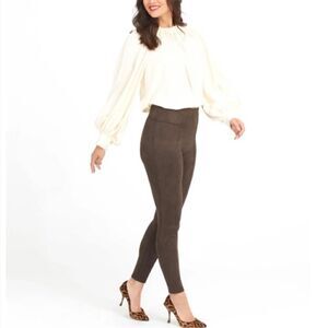 Spanx Faux Suede Chocolate Brown Stretch Leggings Size Small